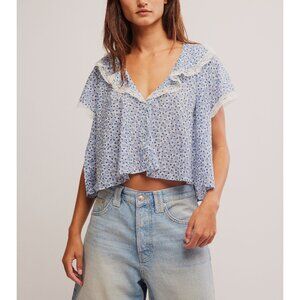 Free People Blue Floral Blouse Sz XS
